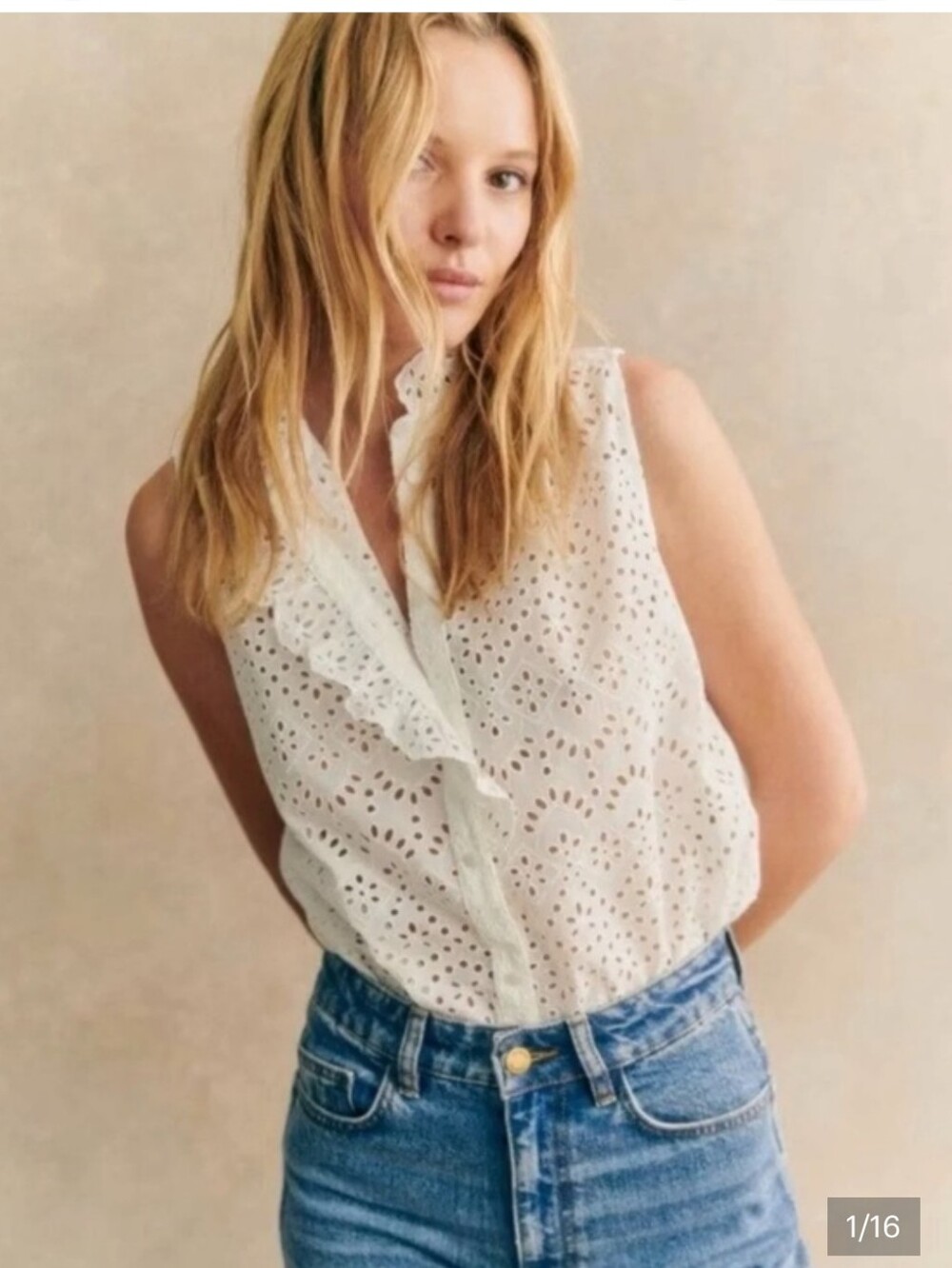 Sezane Celinda Shirt Ecru Eyelet